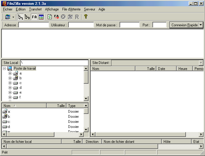 L'écran principal de FileZilla